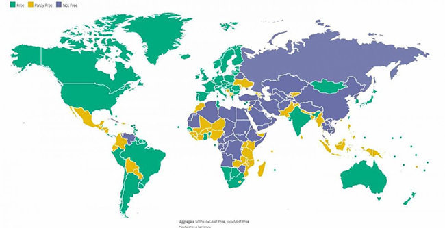 Mapa de los países más libres del mundo. FREEOM IN THE WORLD