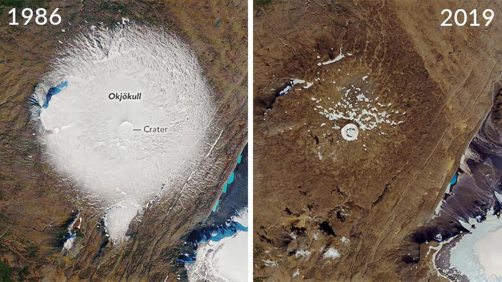 Glacial Ok en 1986 y 2019