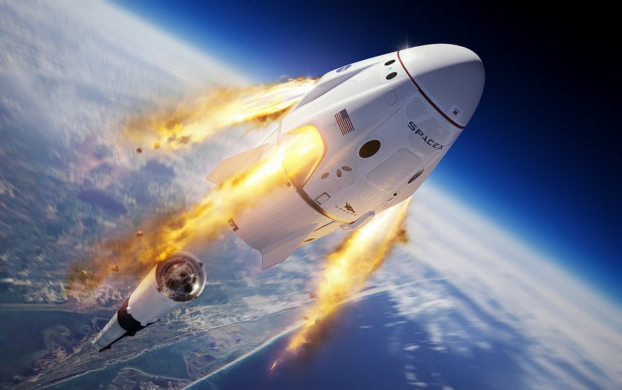 Illustration of the SpaceX Crew Dragon and Falcon 9 rocket during the company’s uncrewed In-Flight Abort Test for NASA’s Commercial Crew Program. This demonstration test of Crew Dragon’s launch escape capabilities is designed to provide valuable data toward NASA certifying SpaceX’s crew transportation system for carrying astronauts to and from the International Space Station.