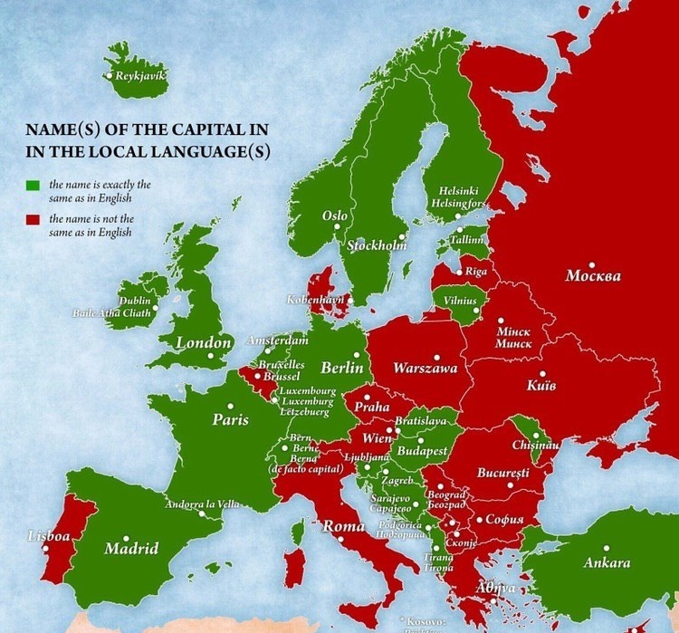 Nombres de las capitales europeas escritos en su lengua local