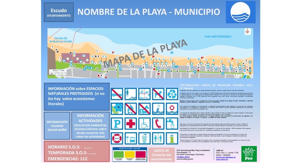 Panel informativo en las playas con Bandera Azul