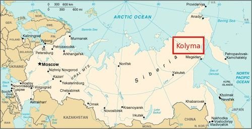 La región de Kolymá en el mapa de la Rusia actual